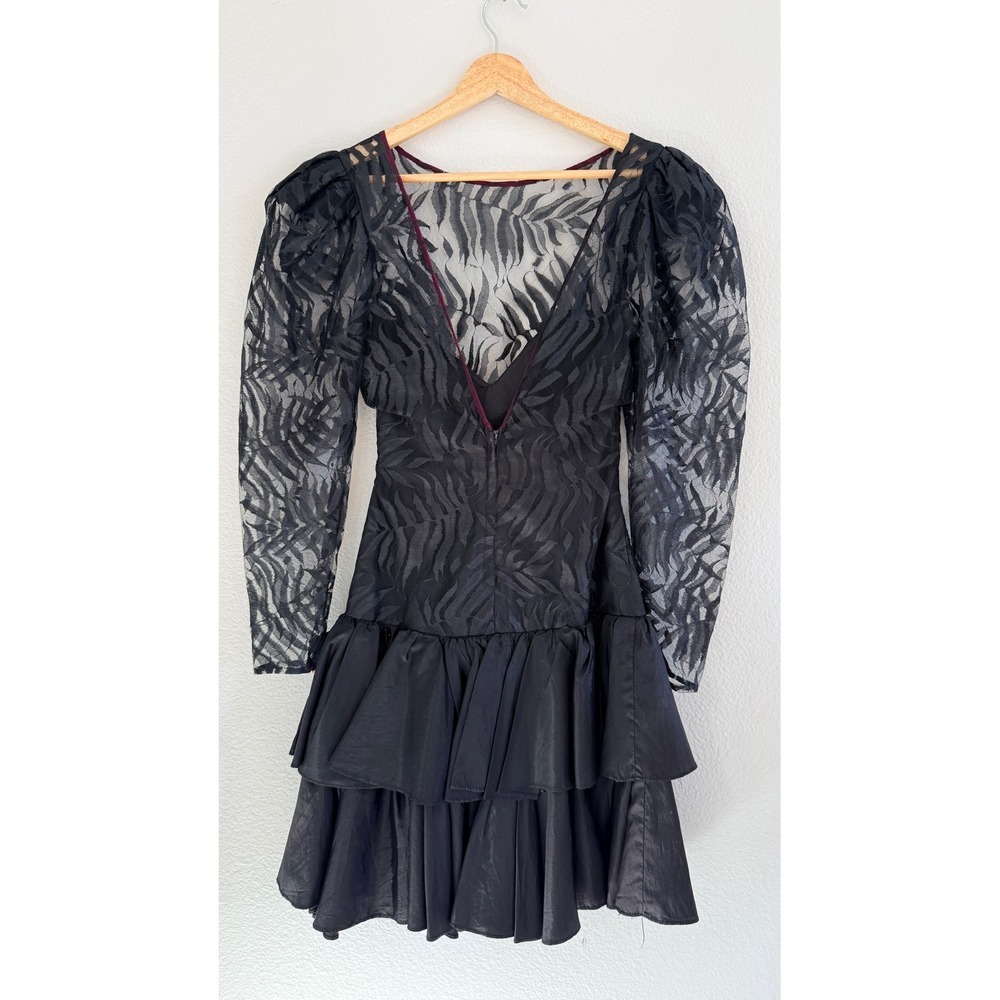 Contempo Casuals Vintage 80s Black Lace Taffeta Bow Dress Sz S Goth Whimsigoth - Picture 13 of 14